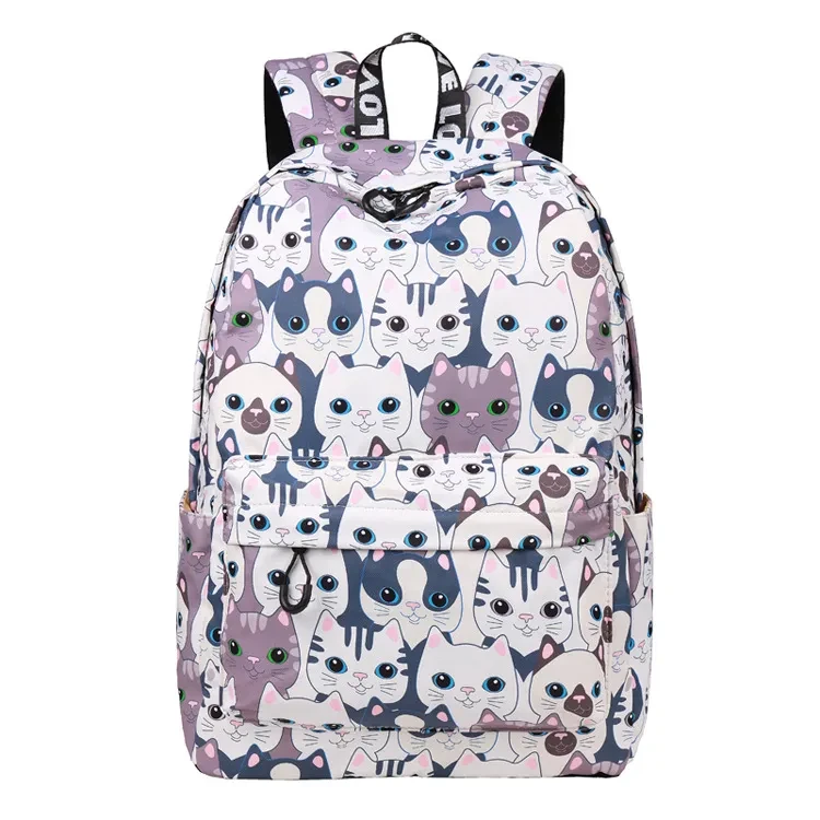 Mochila con estampado de gato de cabeza grande de dibujos animados