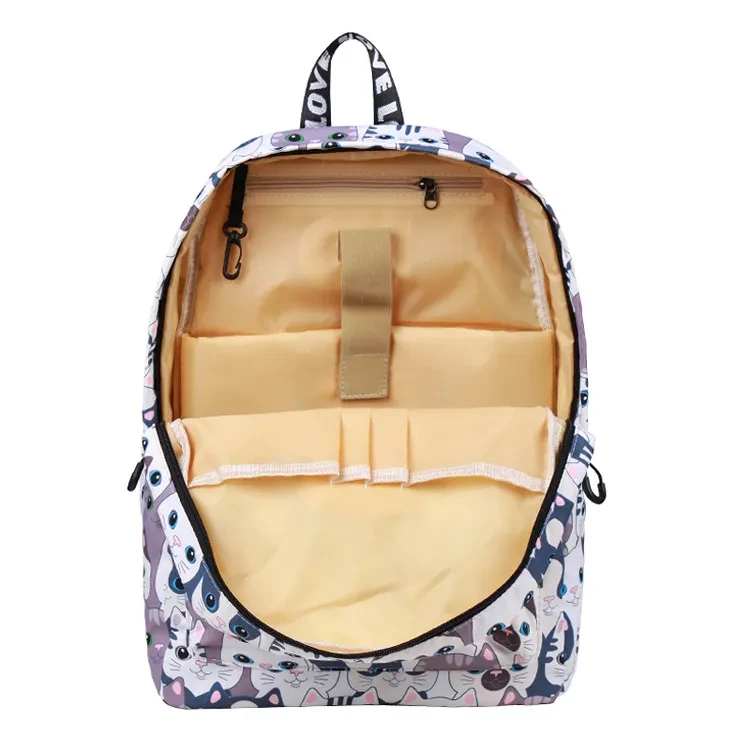 Mochila con estampado de gato de cabeza grande de dibujos animados