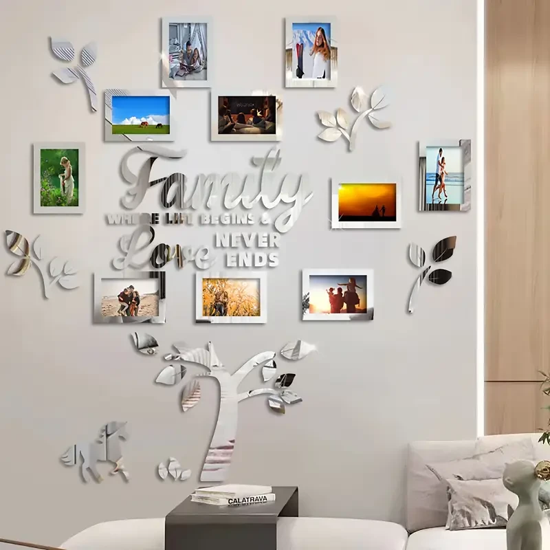 Marco de fotos DIY para selfies, collage con plantilla para colgar y diseño para montar en la pared, Home Tree