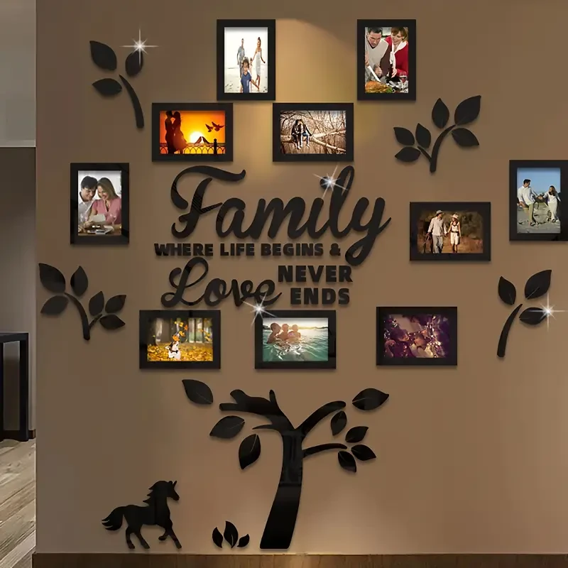 Marco de fotos DIY para selfies, collage con plantilla para colgar y diseño para montar en la pared, Home Tree