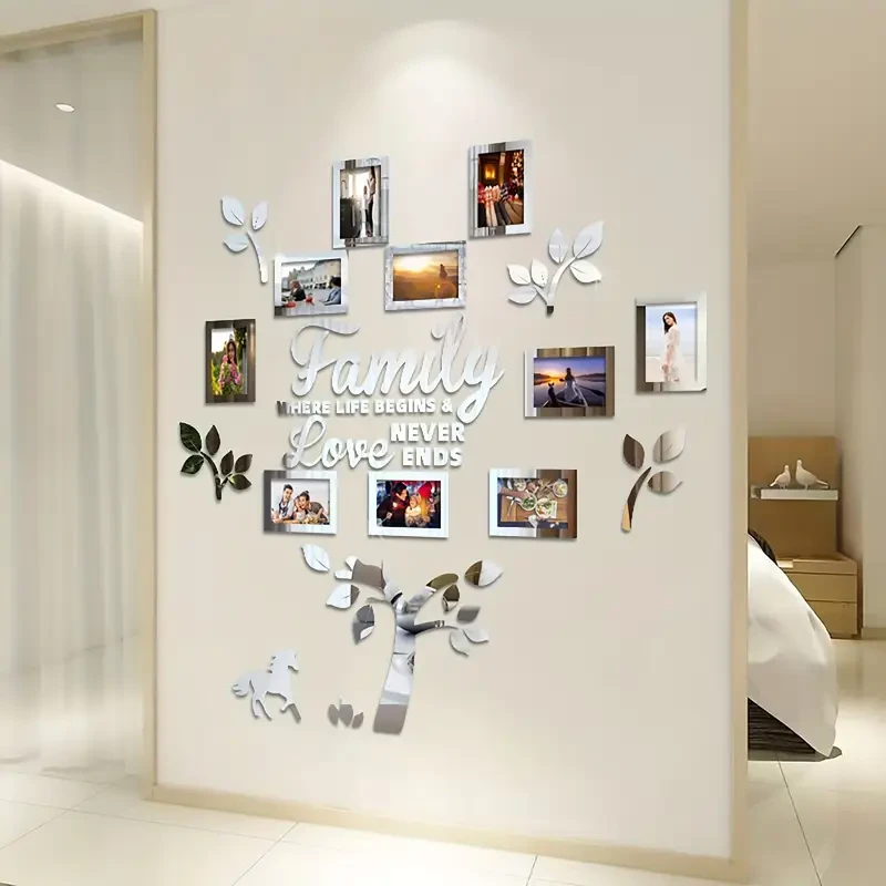 Marco de fotos DIY para selfies, collage con plantilla para colgar y diseño para montar en la pared, Home Tree