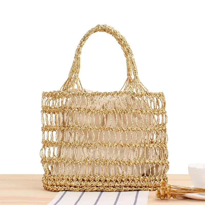 Bolsa de paja portátil para vacaciones en la playa