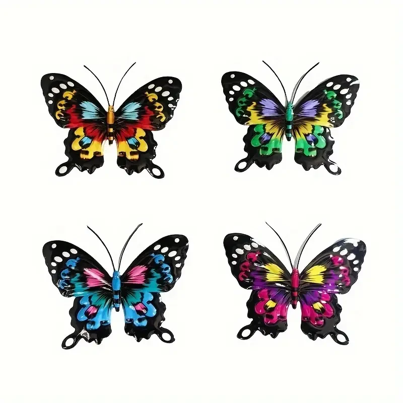 Juego de 4 piezas de exquisita mariposa de hierro para decoración de pared