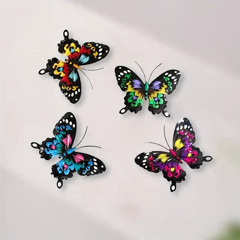 Juego de 4 piezas de exquisita mariposa de hierro para decoración de pared