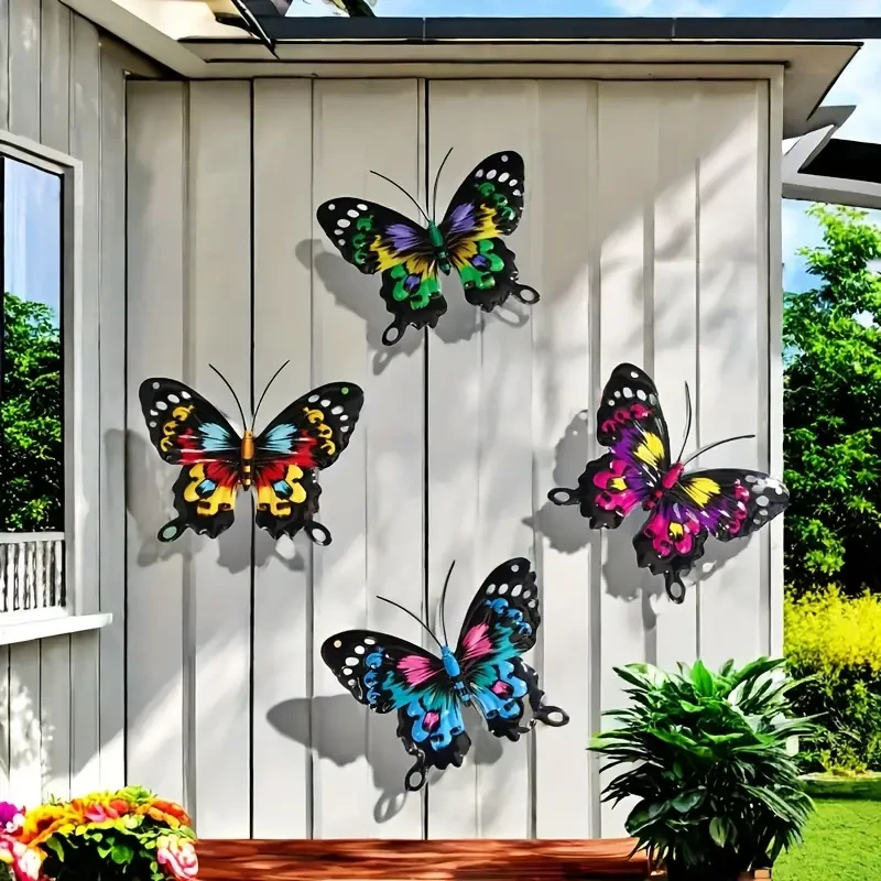 Juego de 4 piezas de exquisita mariposa de hierro para decoración de pared