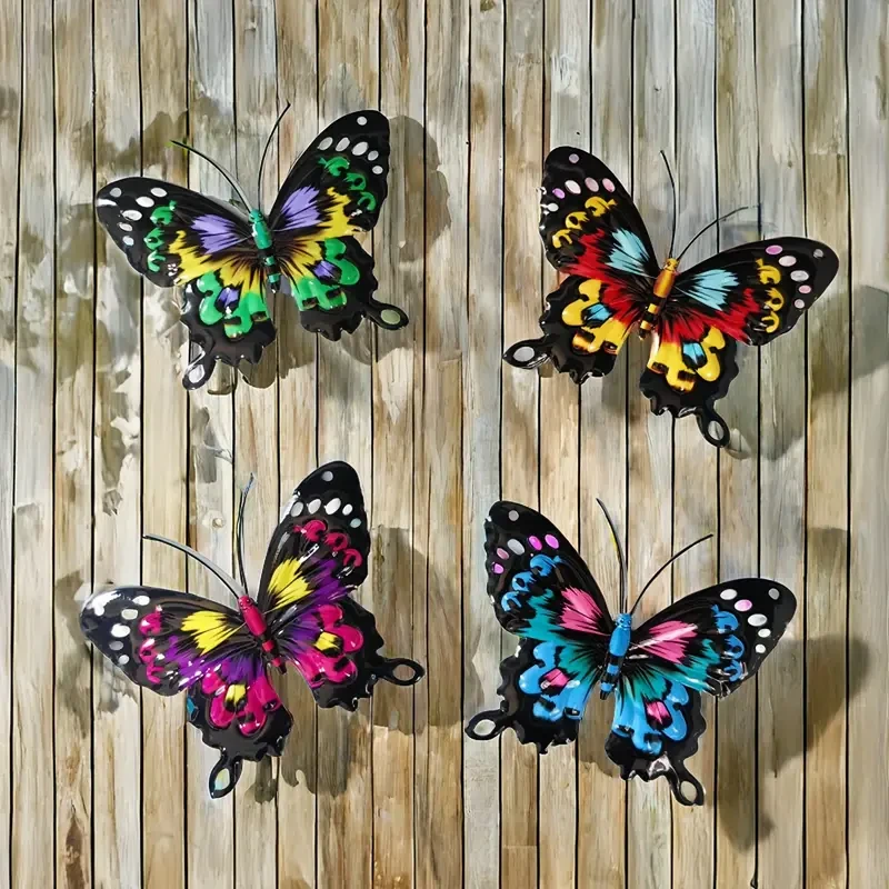 Juego de 4 piezas de exquisita mariposa de hierro para decoración de pared
