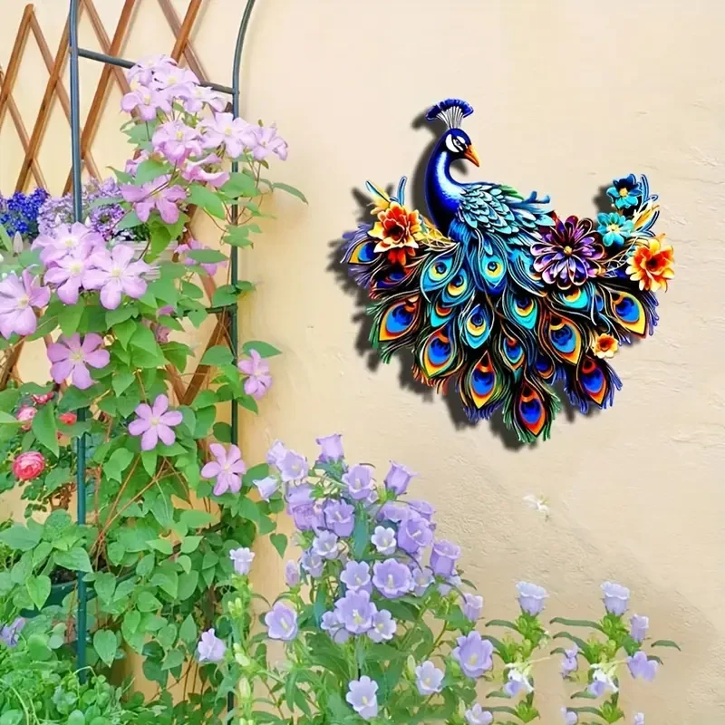 Arte de pared colorido de pavo real de metal de 12,6"