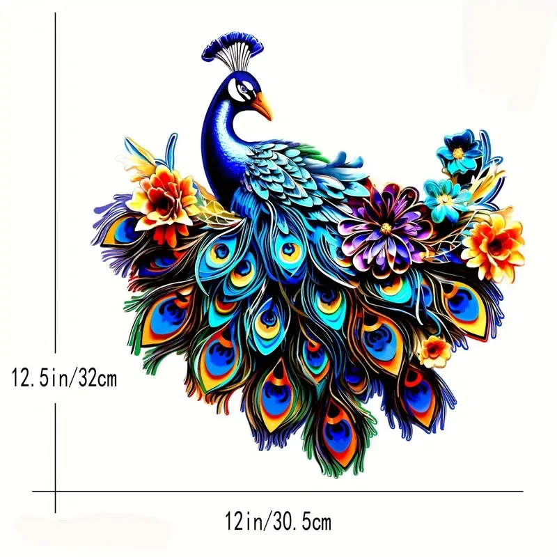 Arte de pared colorido de pavo real de metal de 12,6"