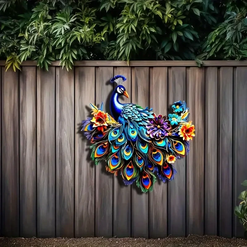 Arte de pared colorido de pavo real de metal de 12,6"