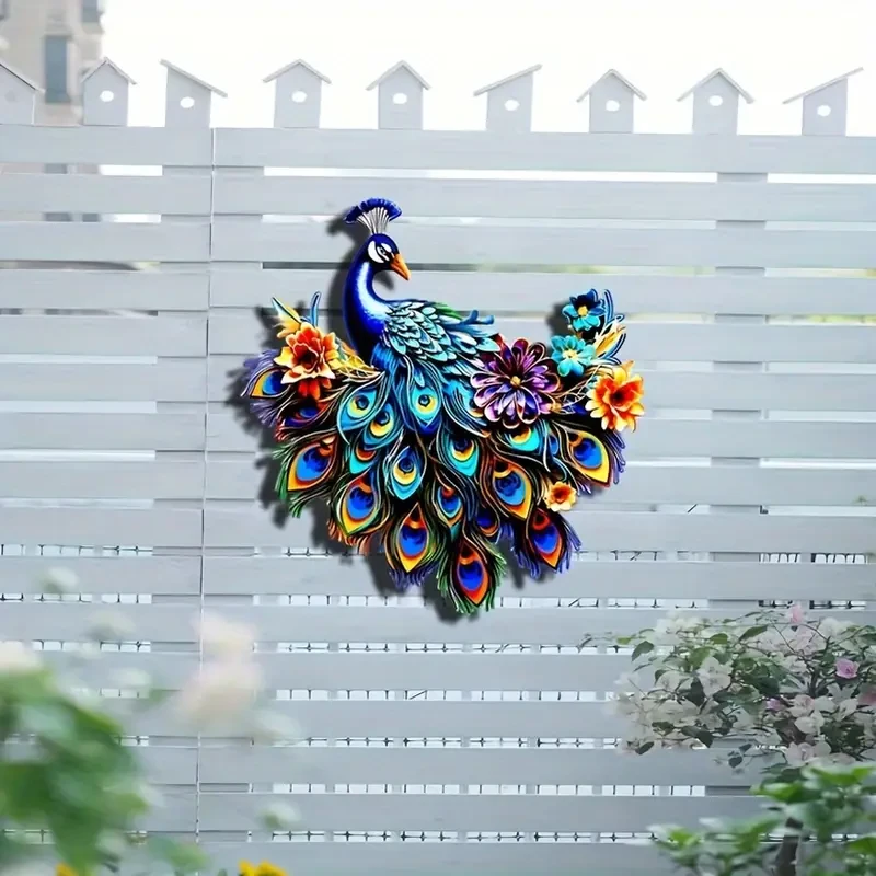 Arte de pared colorido de pavo real de metal de 12,6"