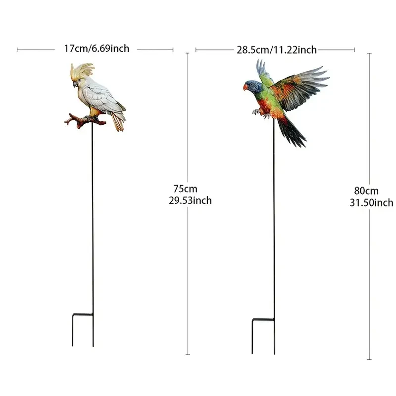 Juego de 2 estacas metálicas para jardín con forma de loro: decoración duradera para exteriores, ideal para patio y césped, ideal para cualquier regalo navideño, no necesita electricidad, diseño sin plumas.