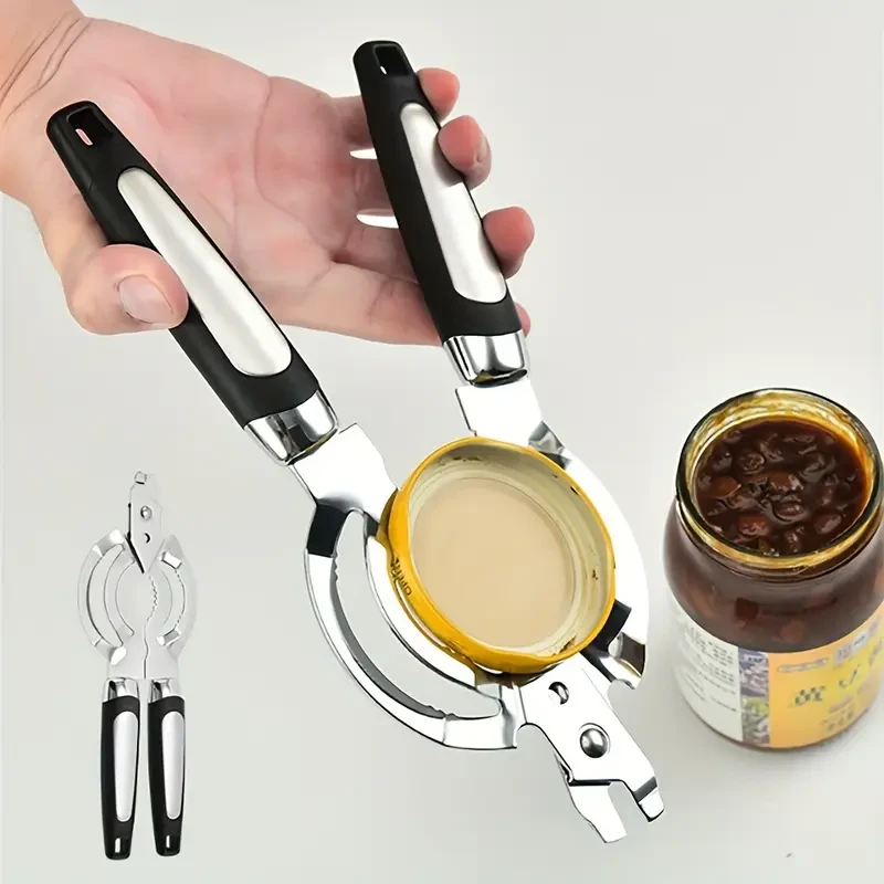 Abridor de frascos de acero inoxidable, multiusos, de fácil agarre, herramienta manual para abrir botellas sin esfuerzo, ideal para personas mayores con artritis y manos débiles, utensilio de cocina duradero.