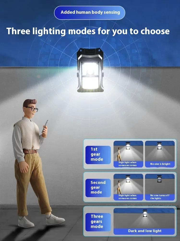 Lámpara de clip de iluminación impermeable con inducción del cuerpo humano solar