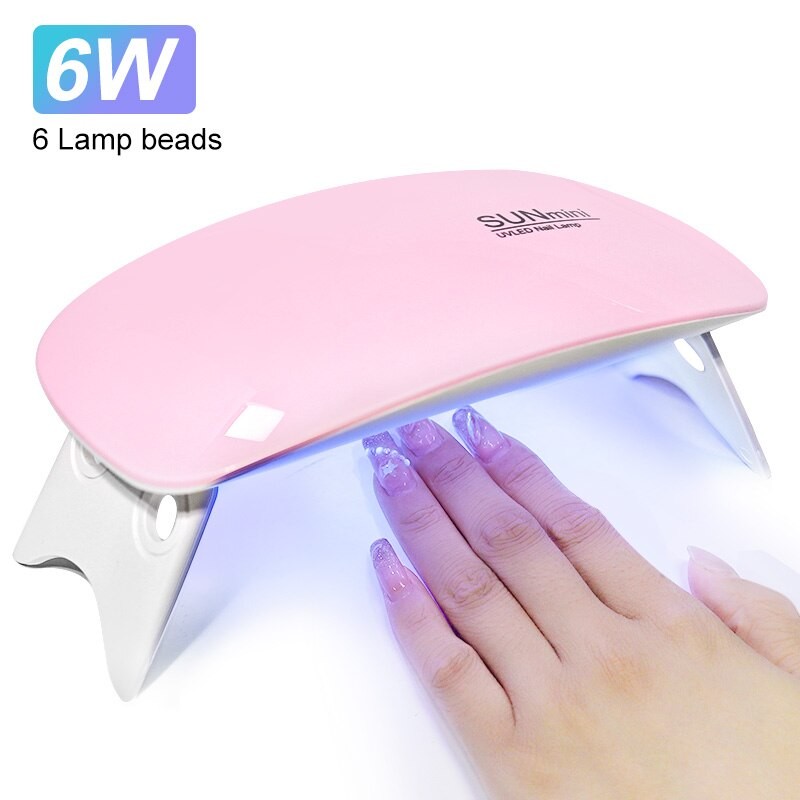 Mini secador de uñas portátil de 6 W con lámpara UV para manicura con 6 LED