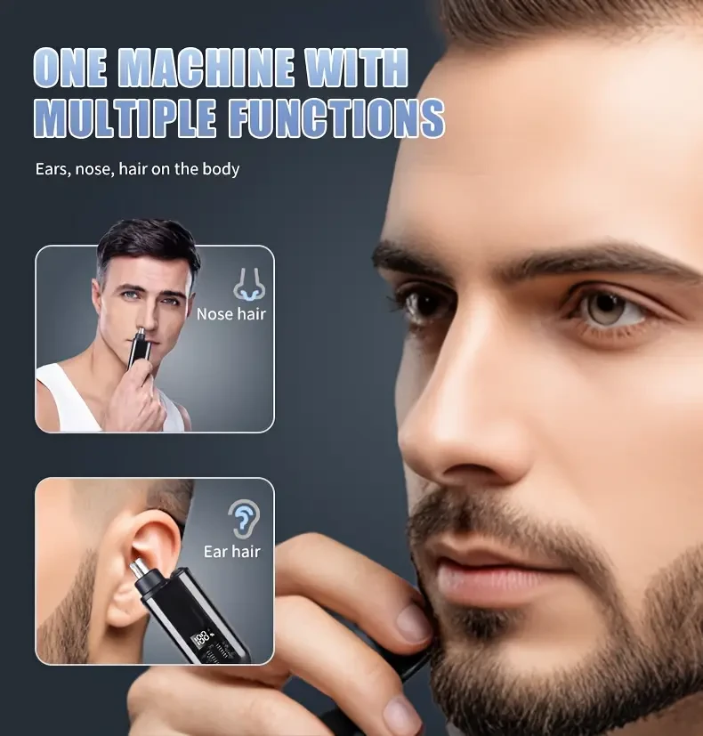 Recortador de vello nasal electrónico WEEME WM001 con pantalla digital transparente, recargable por USB, portátil, esencial para el cuidado personal masculino, fácil de usar, mantiene una apariencia ordenada, cuchilla transparente para un corte preciso.