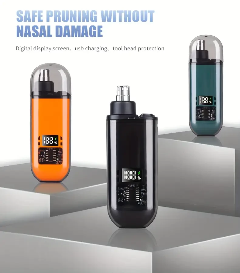 Recortador de vello nasal electrónico WEEME WM001 con pantalla digital transparente, recargable por USB, portátil, esencial para el cuidado personal masculino, fácil de usar, mantiene una apariencia ordenada, cuchilla transparente para un corte preciso.
