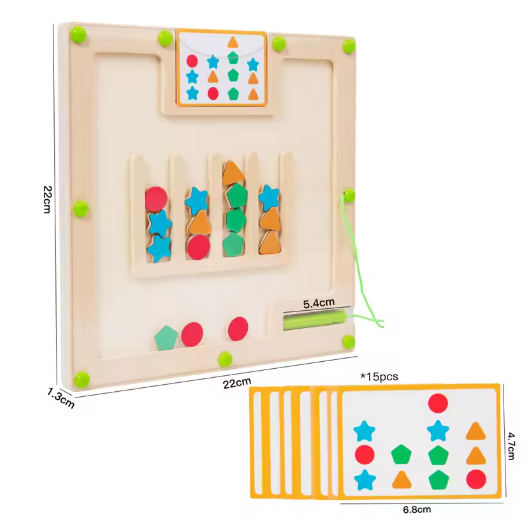 Laberinto magnético de madera con formas de colores, tablero de viaje con clasificación magnética, juguetes educativos Montessori para niños de 3 años en adelante, habilidades motoras finas.