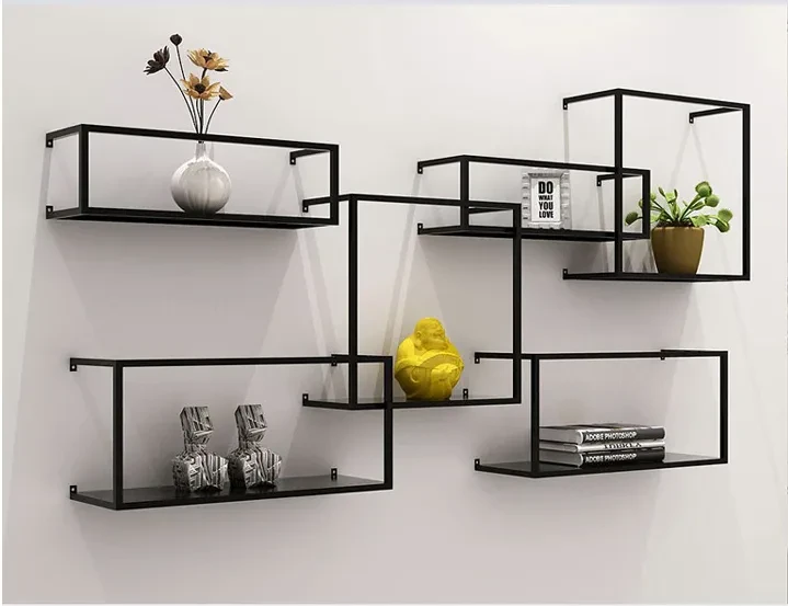 Estante de pared de hierro forjado nórdico con celosía creativa
