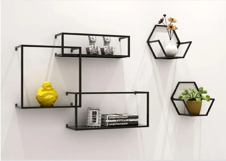 Estante de pared de hierro forjado nórdico con celosía creativa