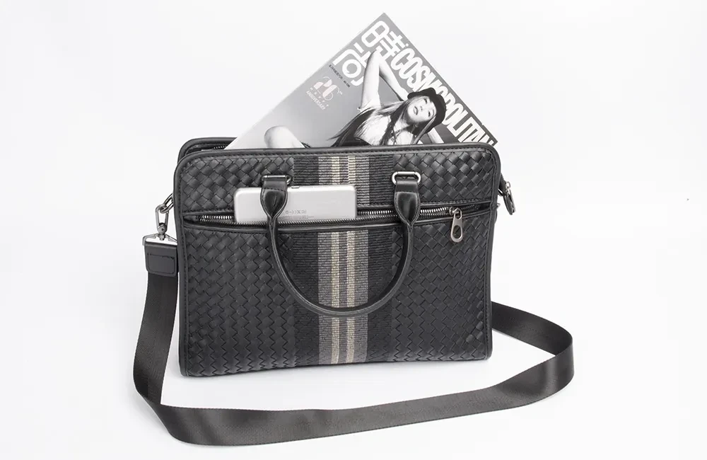 Maletín informal de negocios con costuras tejidas para hombre, bolso bandolera para ordenador