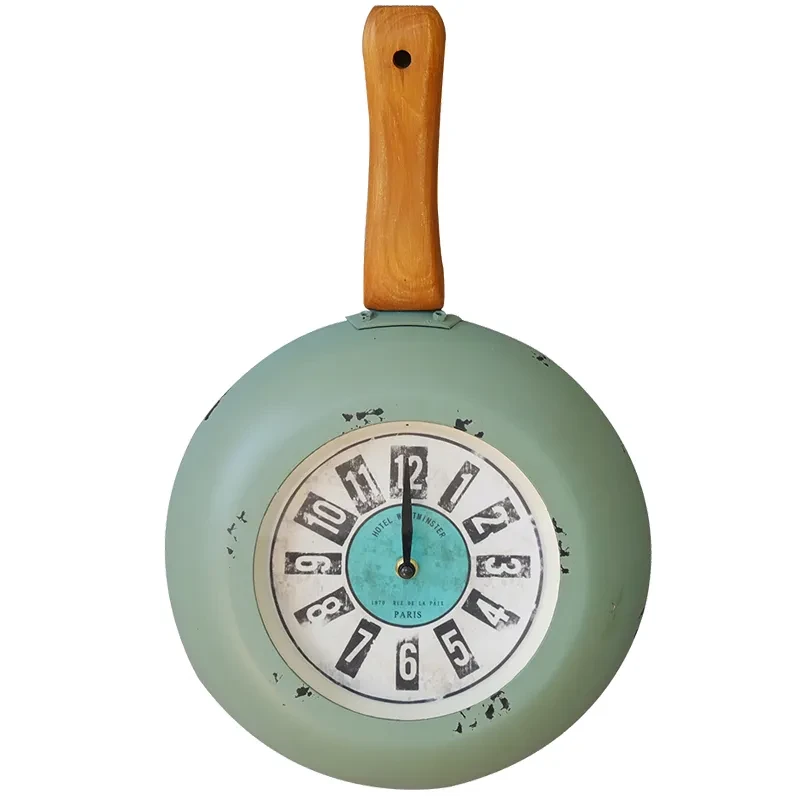 Reloj de pared personalizado con sartén para cocina, silencioso
