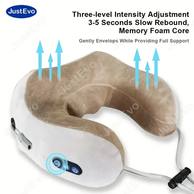Almohada de masaje eléctrica en forma de U, masajeador portátil para cuello y columna cervical, batería de litio recargable de 800 mAh, funciona con pilas, con batería de litio recargable de 800 mAh para terapia y relajación cervical, para uso familiar.