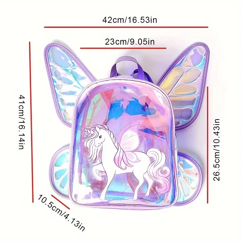 Mochila infantil con alas de unicornio y mariposa