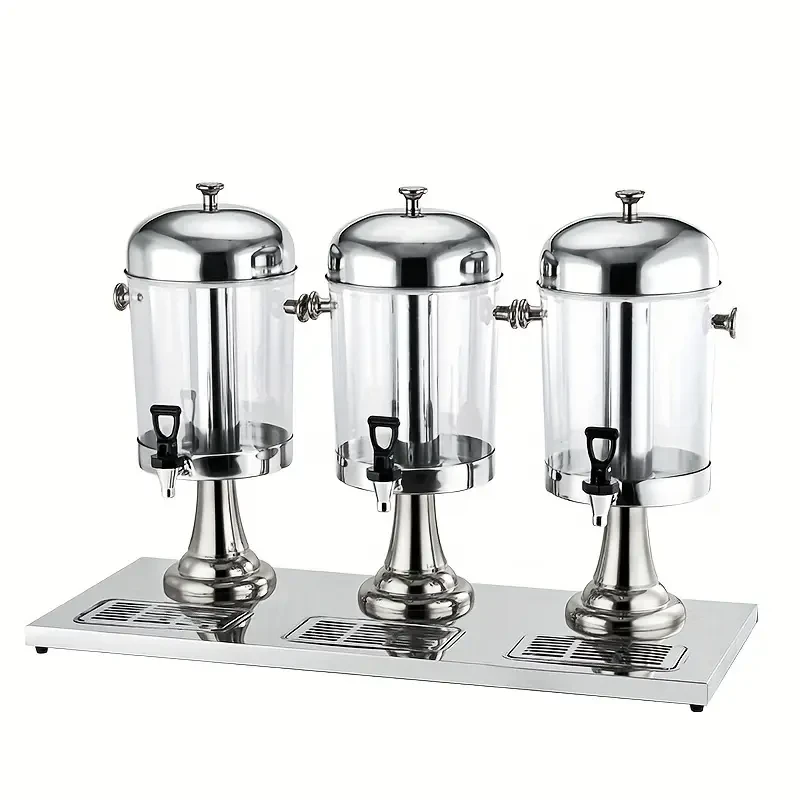 Dispensador de jugos de acero inoxidable para buffet de hotel, transparente, con grifo, para bebidas calientes y frías, cerveza, leche, té y bebidas.