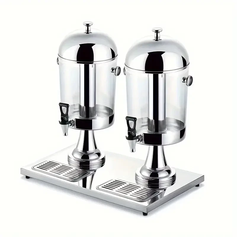 Dispensador de jugos de acero inoxidable para buffet de hotel, transparente, con grifo, para bebidas calientes y frías, cerveza, leche, té y bebidas.