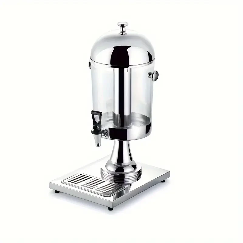 Dispensador de jugos de acero inoxidable para buffet de hotel, transparente, con grifo, para bebidas calientes y frías, cerveza, leche, té y bebidas.
