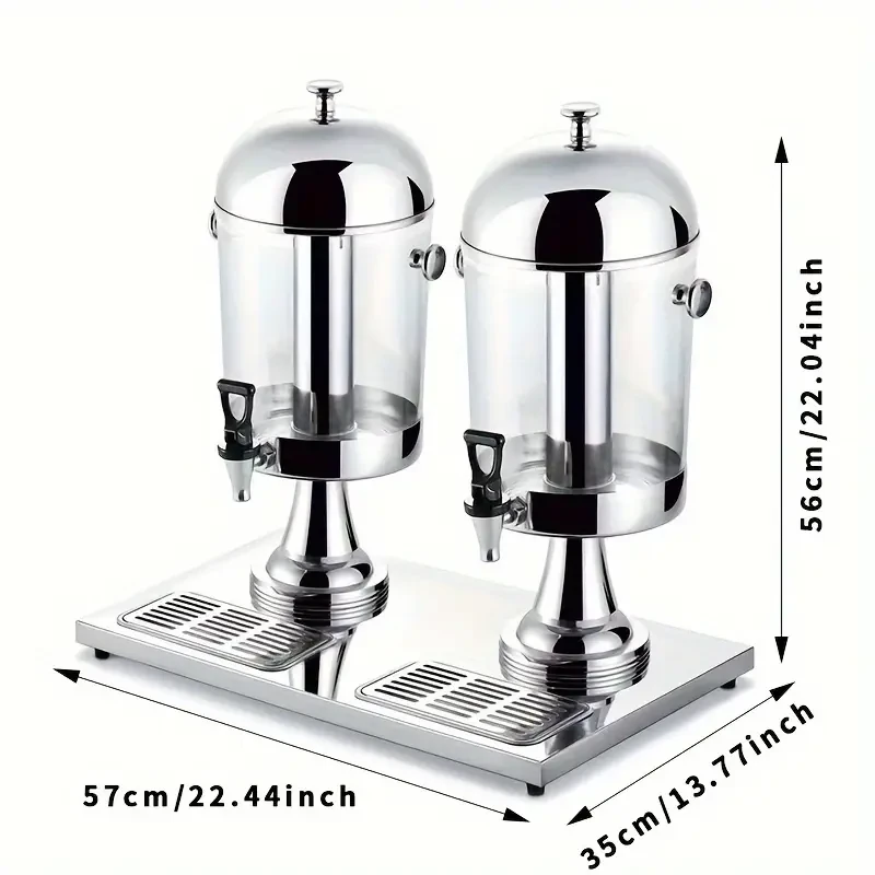 Dispensador de jugos de acero inoxidable para buffet de hotel, transparente, con grifo, para bebidas calientes y frías, cerveza, leche, té y bebidas.