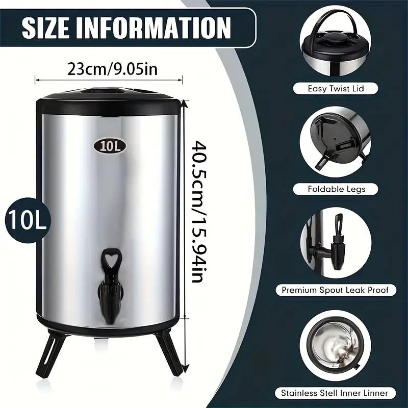 Dispensador de bebidas térmico versátil de gran capacidad: perfecto para bebidas frías y calientes, ideal para café, té y cerveza. Imprescindible para fiestas, viajes y uso doméstico.