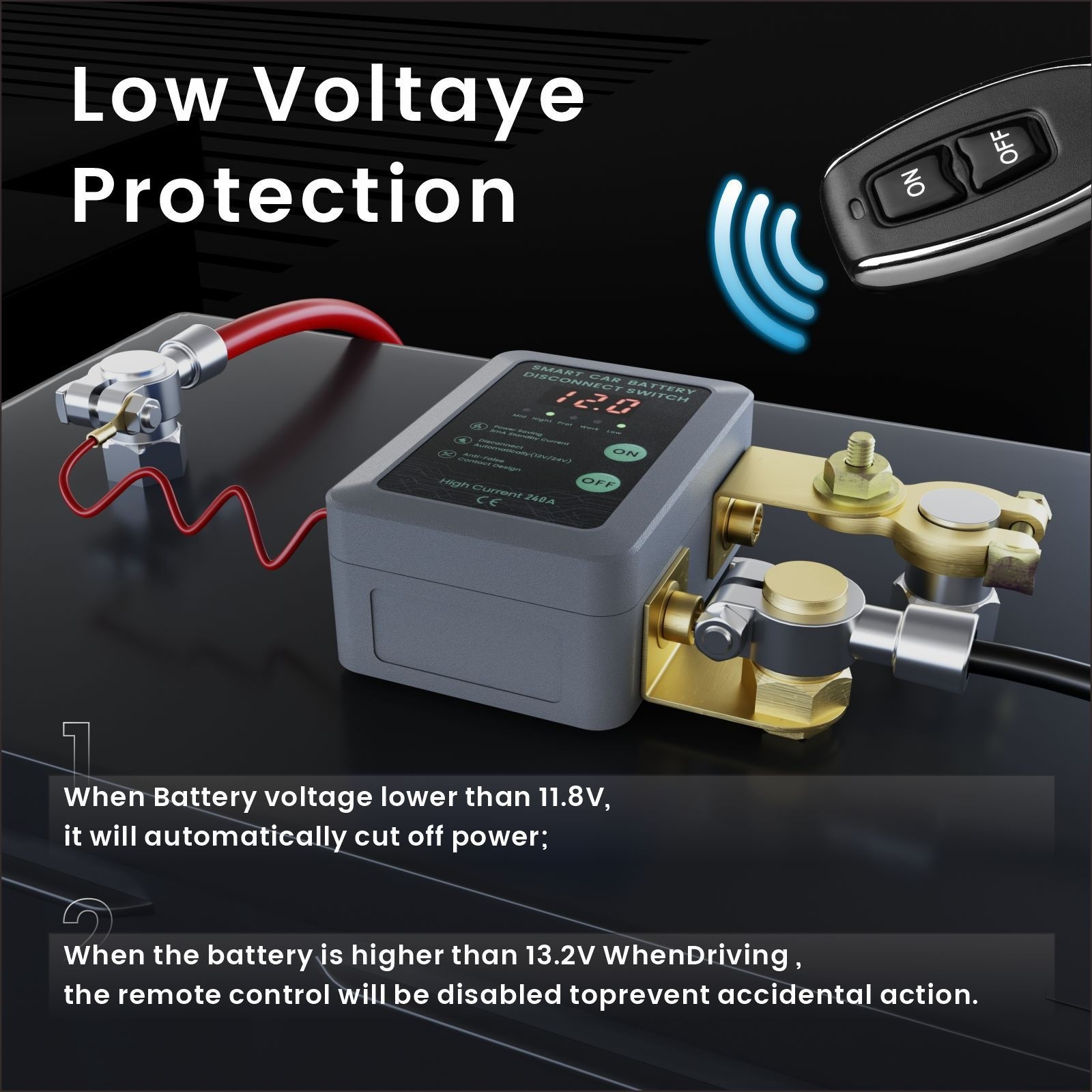 Disyuntor de batería de automóvil inteligente con control remoto de 12 V y apagado automático