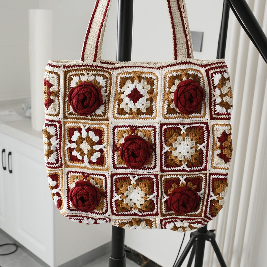 Bolso de hombro para mujer hecho a mano con flores tridimensionales