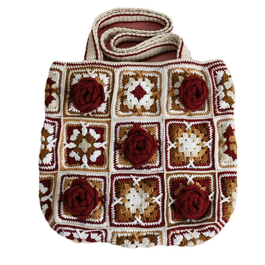 Bolso de hombro para mujer hecho a mano con flores tridimensionales