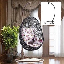 Sillón colgante de ratán sintético para patio y jardín con cojín de tejido en forma de huevo - Negro