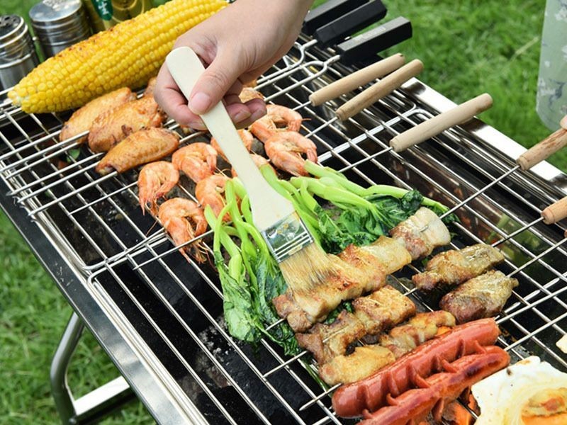 Juego de estufa para barbacoa, parrilla plegable de acero inoxidable, combo 2