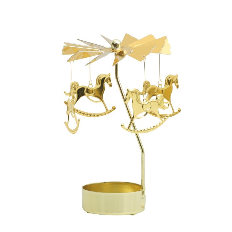 Candelabro de aromaterapia con forma de corazón dorado y rotación de ambiente.