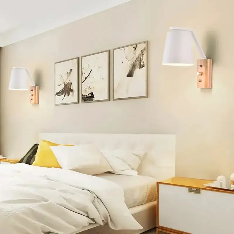 Lámpara de noche para dormitorio, bar, pasillo, lámpara de pared de madera maciza y vidrio