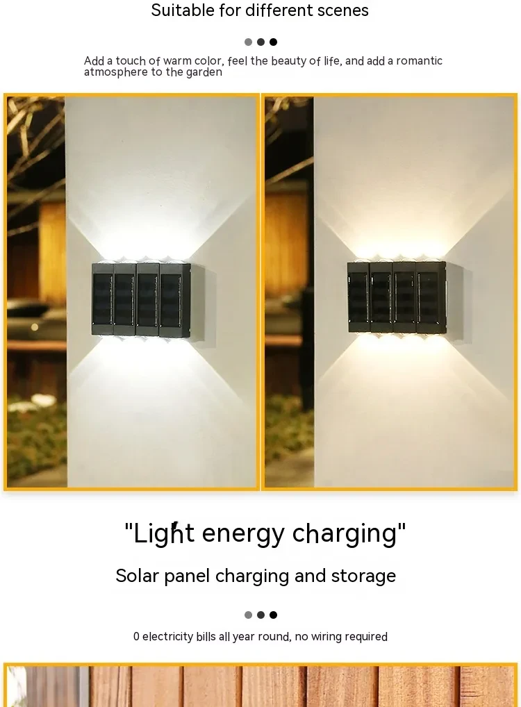 Lámpara de pared solar de doble cabezal, lámpara de patio exterior, impermeable, para exteriores