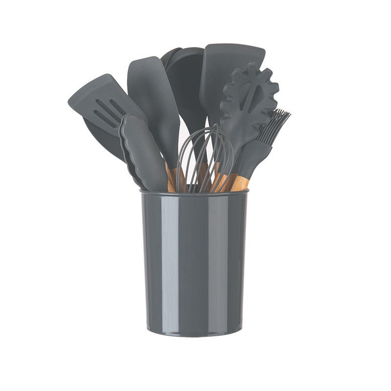 Juego de espátulas de cocina de silicona con mango de madera