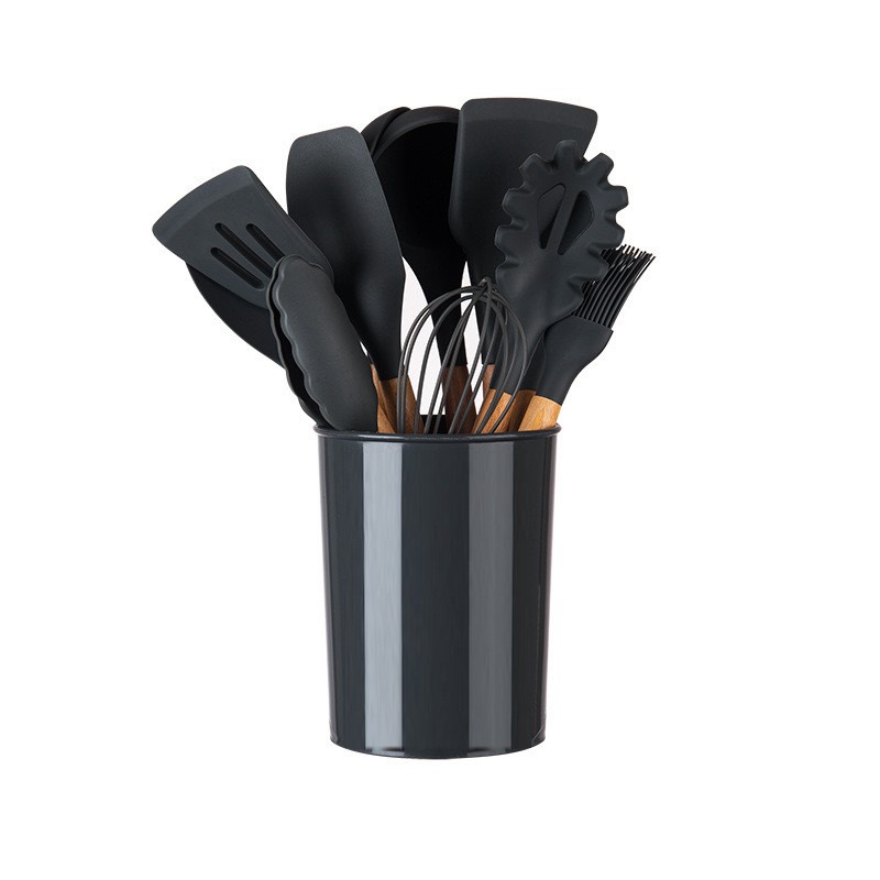Juego de espátulas de cocina de silicona con mango de madera
