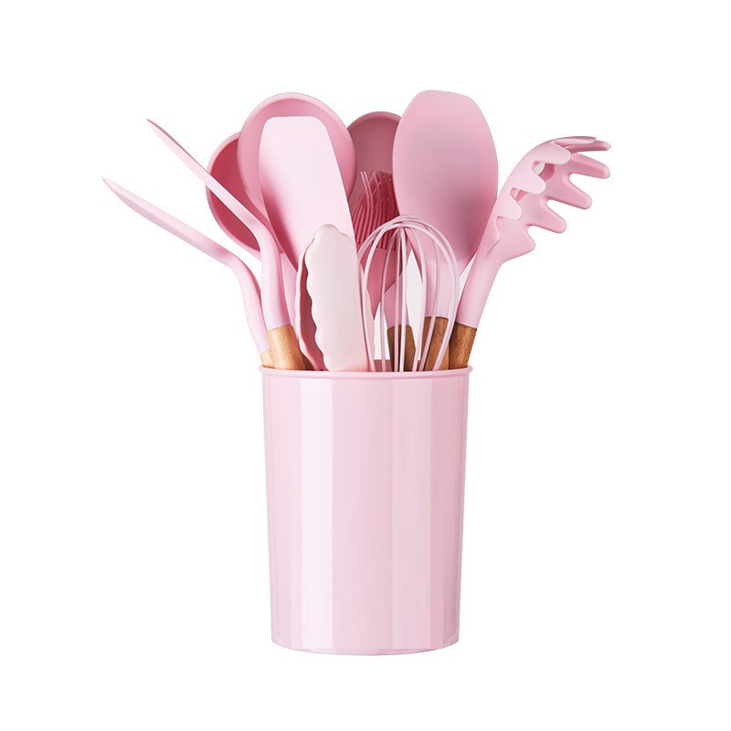 Juego de espátulas de cocina de silicona con mango de madera