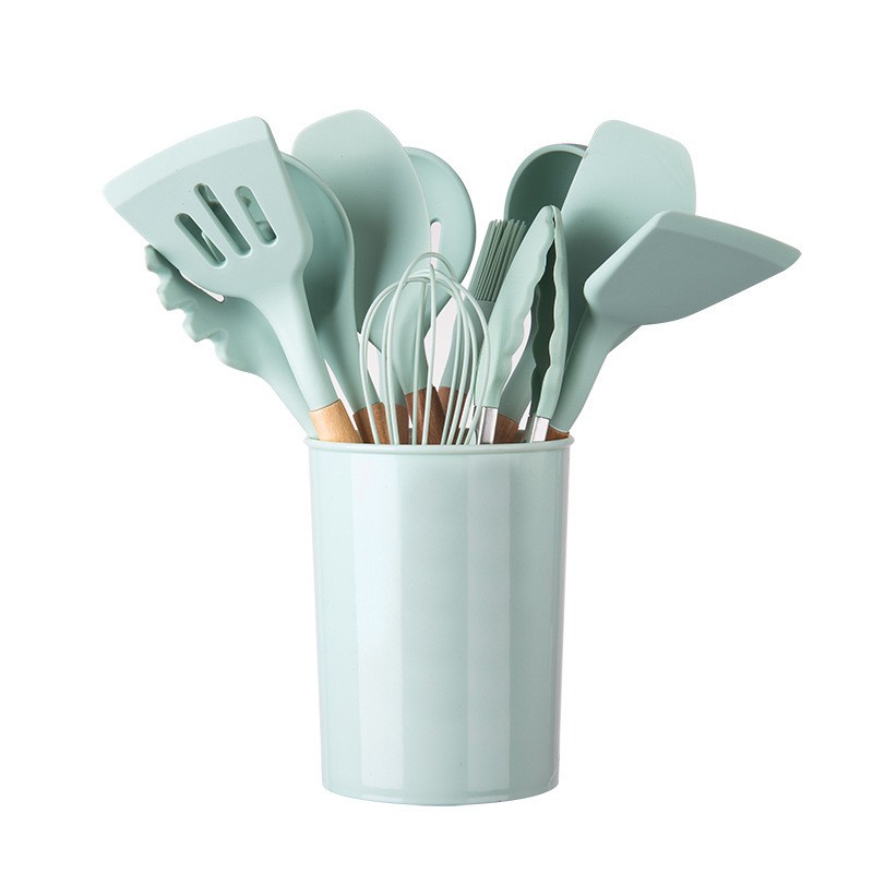 Juego de espátulas de cocina de silicona con mango de madera