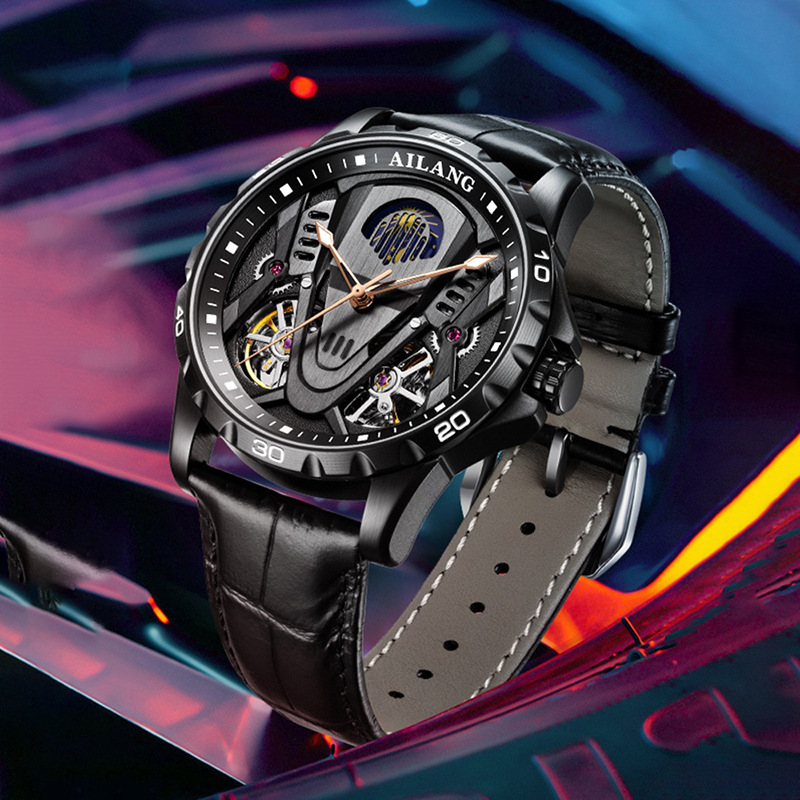 Reloj mecánico automático multifunción con doble tourbillon para hombre