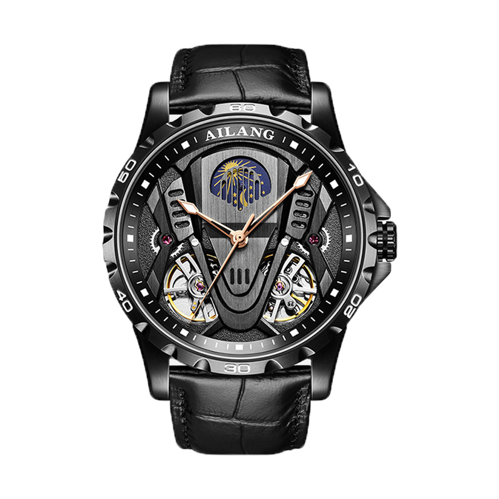 Reloj mecánico automático multifunción con doble tourbillon para hombre
