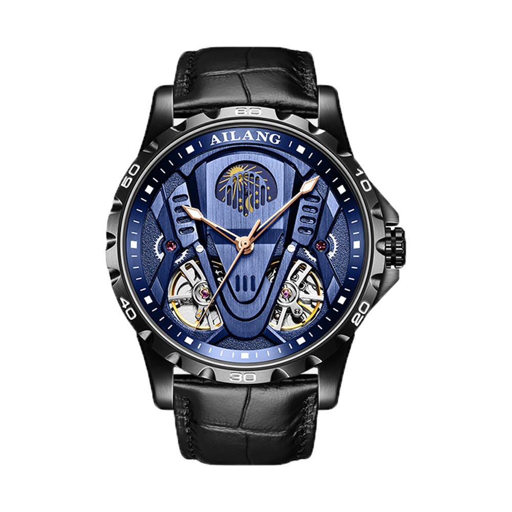 Reloj mecánico automático multifunción con doble tourbillon para hombre