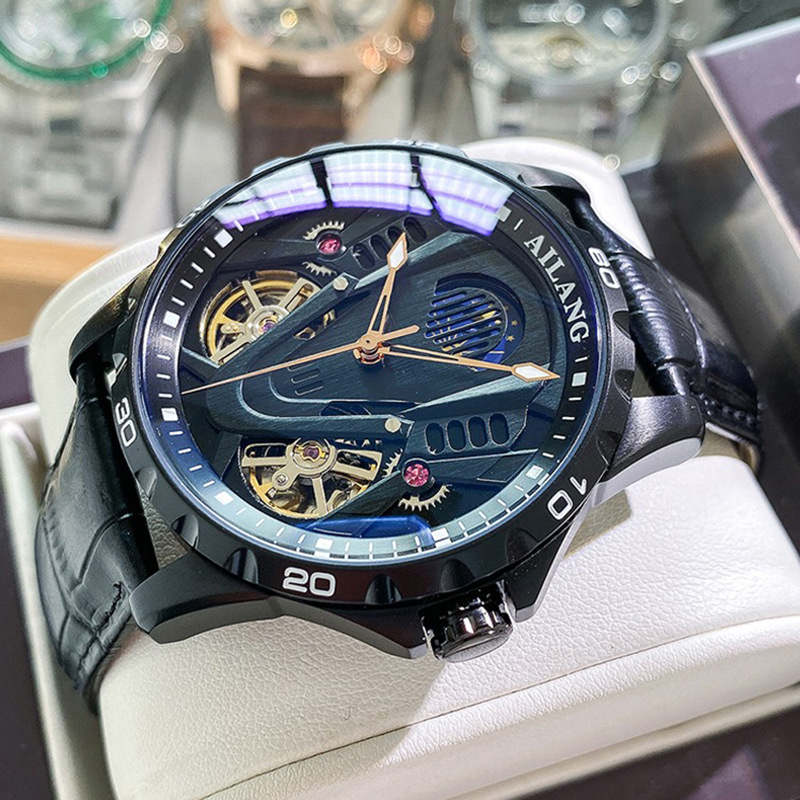 Reloj mecánico automático multifunción con doble tourbillon para hombre