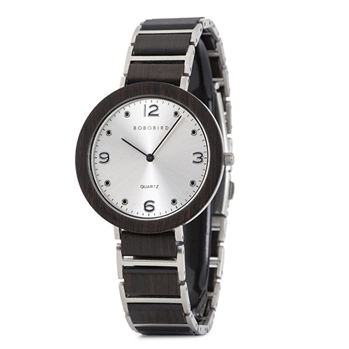 Reloj de madera de cuarzo, reloj casual de acero inoxidable resistente al agua