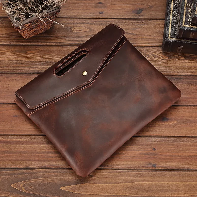 Maletín de cuero genuino para hombre, estilo vintage de negocios